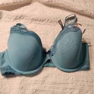 Elegant Blue Lace Trim Bra